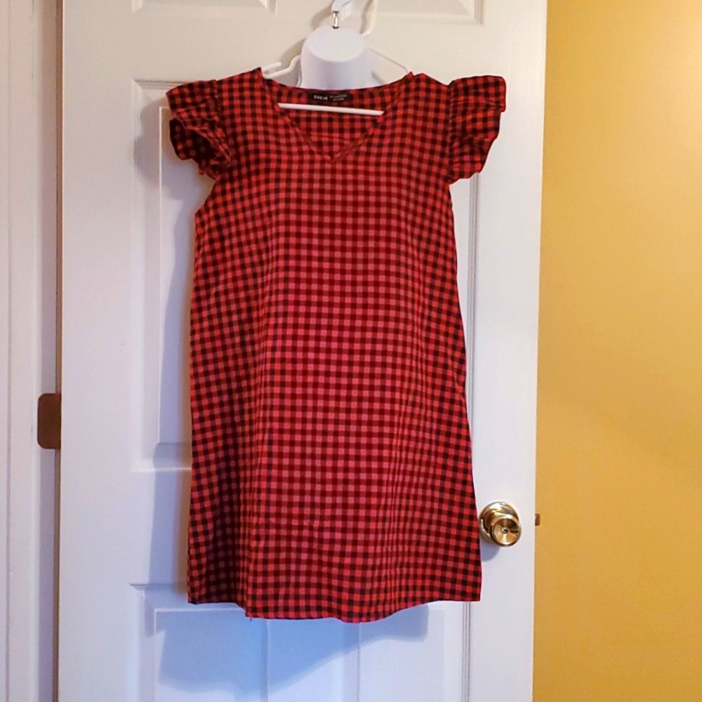 Shein red and black gingham Mini Dress /  Tunic Size Large 8 / 10